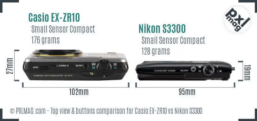 Casio EX-ZR10 vs Nikon S3300 top view buttons comparison