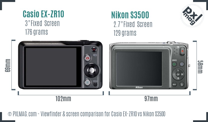 Casio EX-ZR10 vs Nikon S3500 Screen and Viewfinder comparison