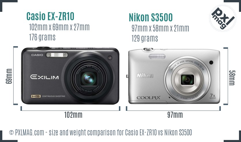 Casio EX-ZR10 vs Nikon S3500 size comparison Casio EX-ZR10 vs Nikon S3500 size comparison