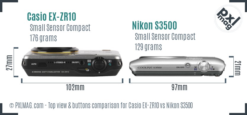 Casio EX-ZR10 vs Nikon S3500 top view buttons comparison