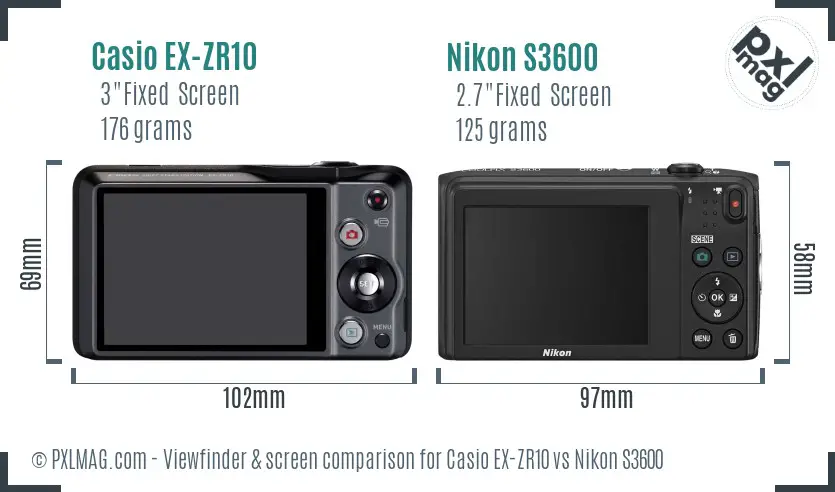 Casio EX-ZR10 vs Nikon S3600 Screen and Viewfinder comparison