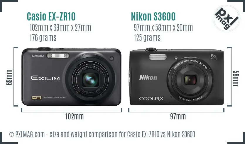 Casio EX-ZR10 vs Nikon S3600 size comparison