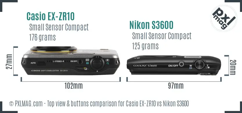 Casio EX-ZR10 vs Nikon S3600 top view buttons comparison