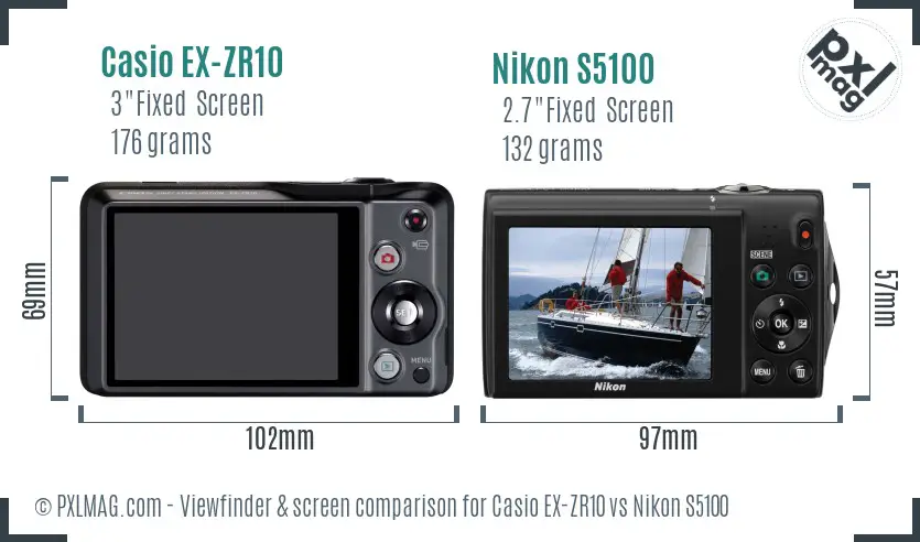 Casio EX-ZR10 vs Nikon S5100 Screen and Viewfinder comparison