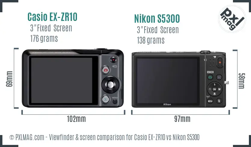 Casio EX-ZR10 vs Nikon S5300 Screen and Viewfinder comparison