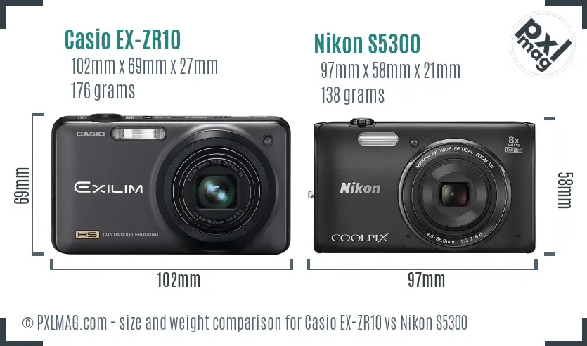 Casio EX-ZR10 vs Nikon S5300 size comparison