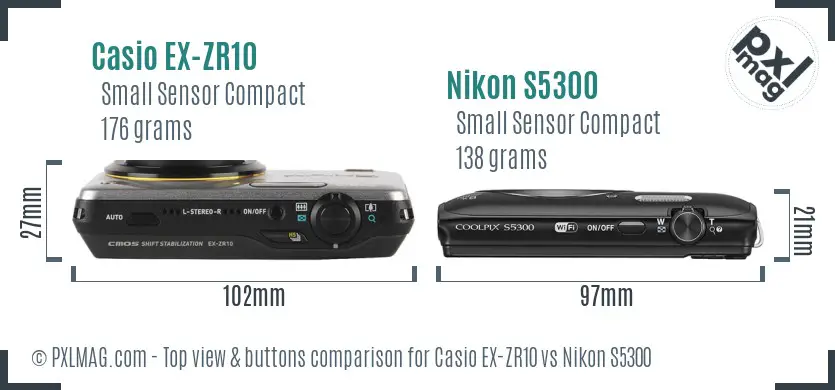 Casio EX-ZR10 vs Nikon S5300 top view buttons comparison