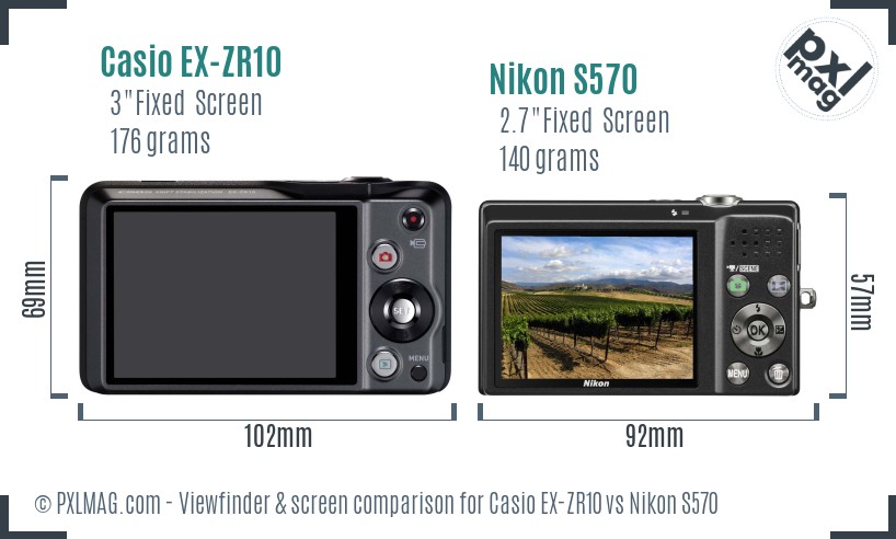Casio EX-ZR10 vs Nikon S570 Screen and Viewfinder comparison