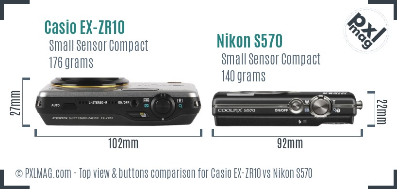 Casio EX-ZR10 vs Nikon S570 top view buttons comparison