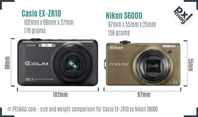 Casio EX-ZR10 vs Nikon S6000 size comparison Casio EX-ZR10 vs Nikon S6000 size comparison