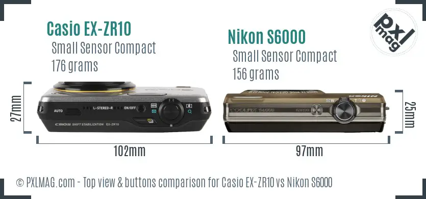 Casio EX-ZR10 vs Nikon S6000 top view buttons comparison Casio EX-ZR10 vs Nikon S6000 top view buttons comparison