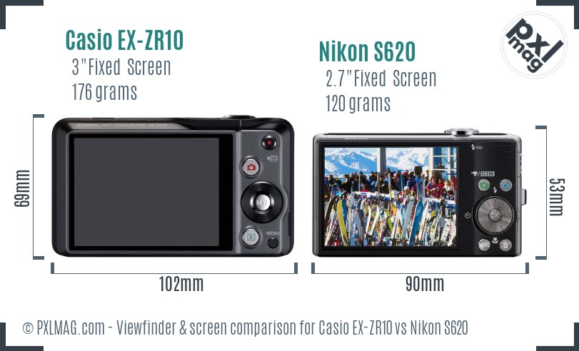Casio EX-ZR10 vs Nikon S620 Screen and Viewfinder comparison