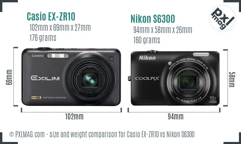 Casio EX-ZR10 vs Nikon S6300 size comparison