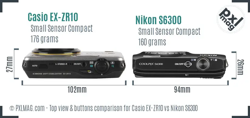 Casio EX-ZR10 vs Nikon S6300 top view buttons comparison