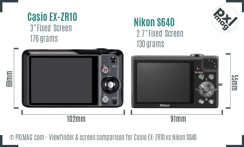 Casio EX-ZR10 vs Nikon S640 Screen and Viewfinder comparison