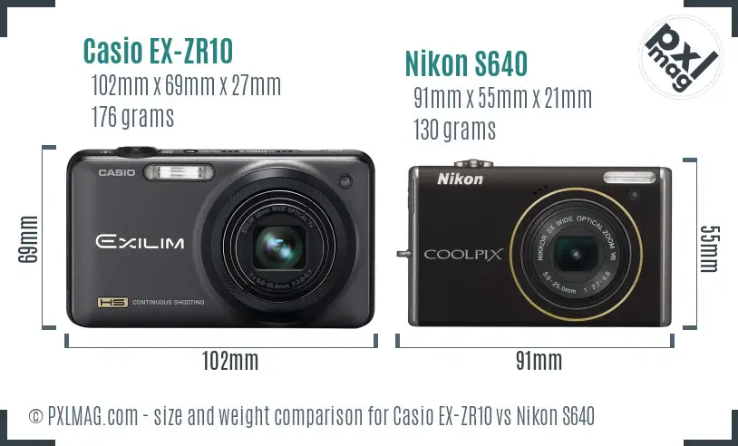 Casio EX-ZR10 vs Nikon S640 size comparison