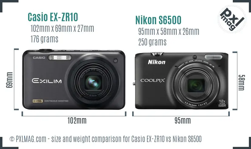 Casio EX-ZR10 vs Nikon S6500 size comparison