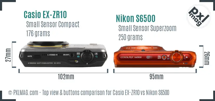Casio EX-ZR10 vs Nikon S6500 top view buttons comparison