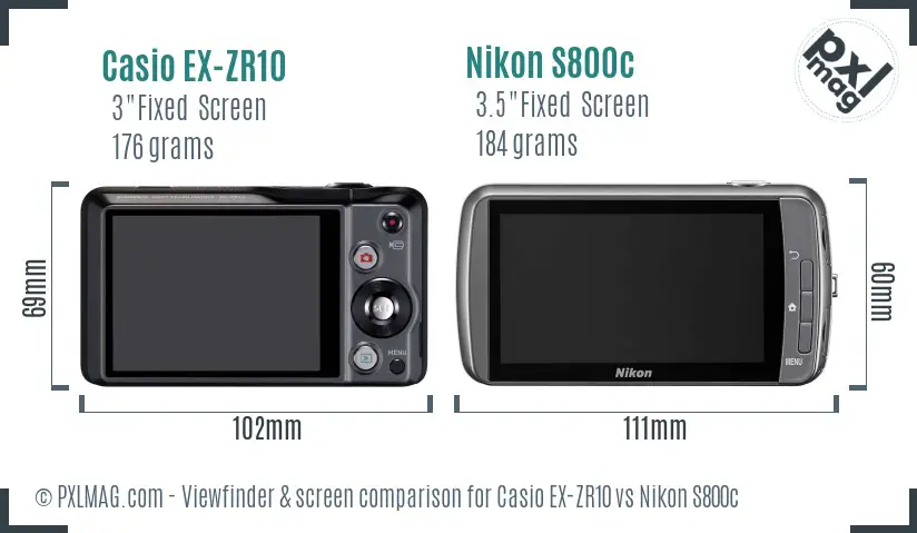 Casio EX-ZR10 vs Nikon S800c Screen and Viewfinder comparison
