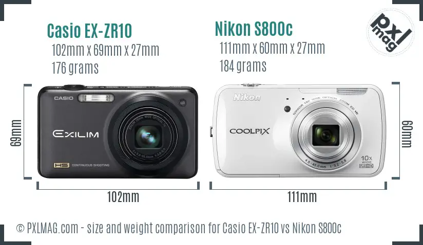 Casio EX-ZR10 vs Nikon S800c size comparison