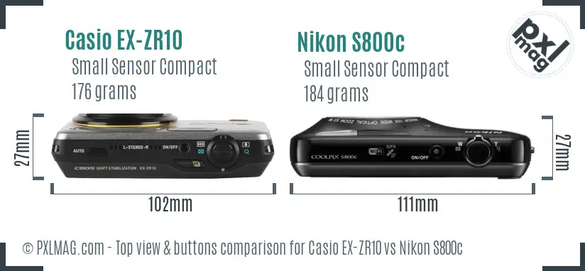 Casio EX-ZR10 vs Nikon S800c top view buttons comparison