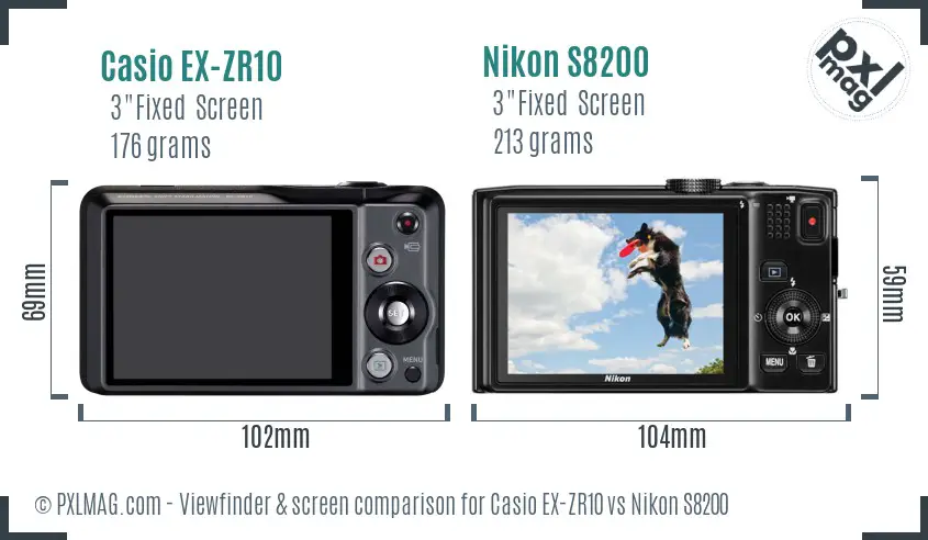 Casio EX-ZR10 vs Nikon S8200 Screen and Viewfinder comparison