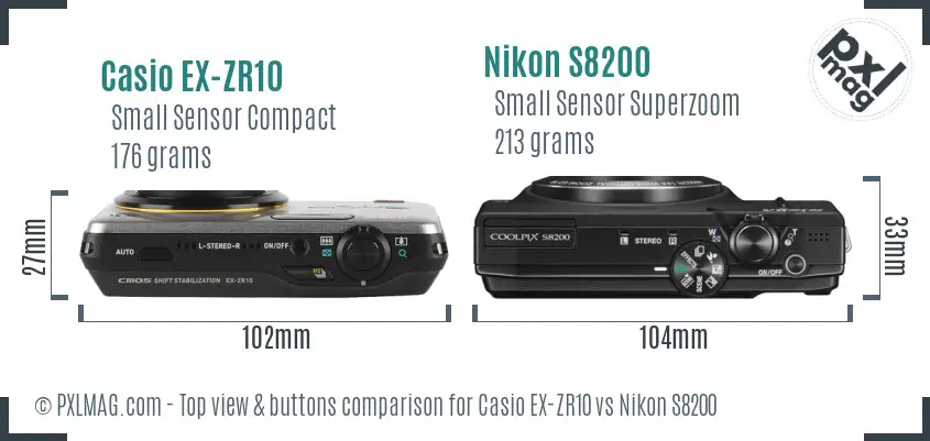 Casio EX-ZR10 vs Nikon S8200 top view buttons comparison