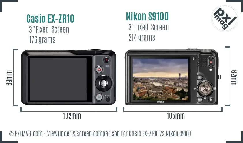 Casio EX-ZR10 vs Nikon S9100 Screen and Viewfinder comparison