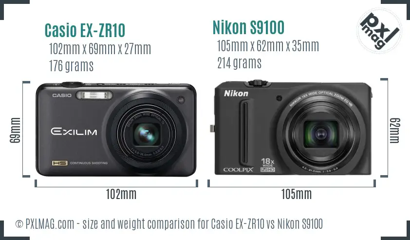 Casio EX-ZR10 vs Nikon S9100 size comparison