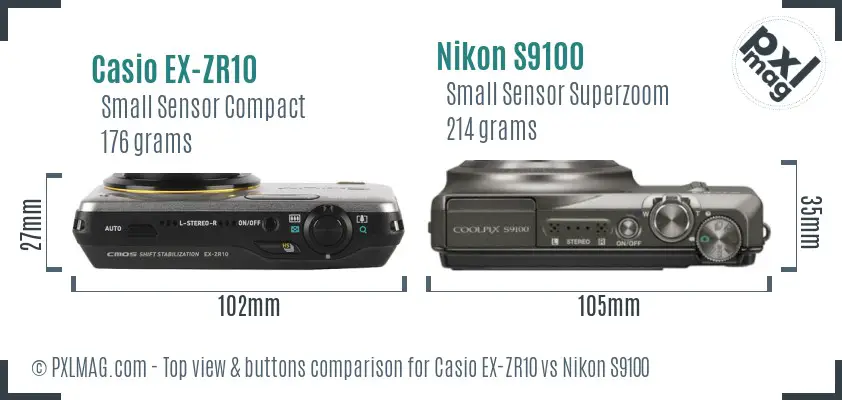 Casio EX-ZR10 vs Nikon S9100 top view buttons comparison