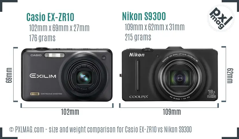 Casio EX-ZR10 vs Nikon S9300 size comparison Casio EX-ZR10 vs Nikon S9300 size comparison