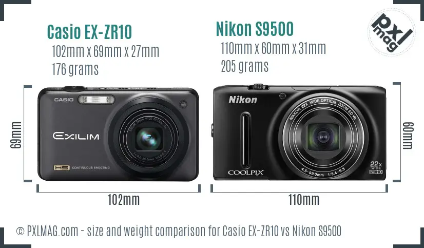 Casio EX-ZR10 vs Nikon S9500 size comparison Casio EX-ZR10 vs Nikon S9500 size comparison