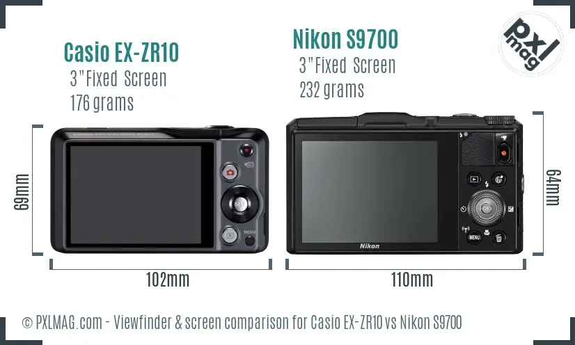 Casio EX-ZR10 vs Nikon S9700 Screen and Viewfinder comparison