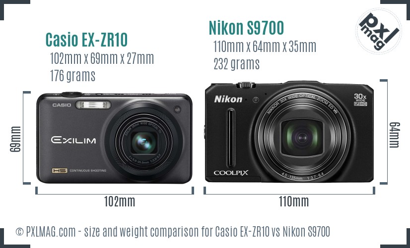 Casio EX-ZR10 vs Nikon S9700 size comparison