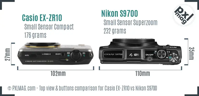 Casio EX-ZR10 vs Nikon S9700 top view buttons comparison