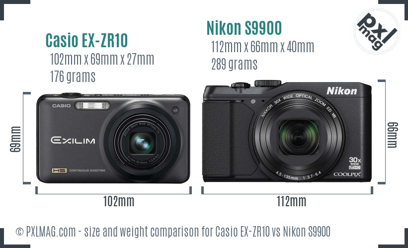 Casio EX-ZR10 vs Nikon S9900 size comparison Casio EX-ZR10 vs Nikon S9900 size comparison