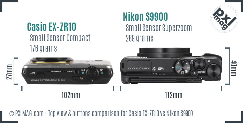 Casio EX-ZR10 vs Nikon S9900 top view buttons comparison