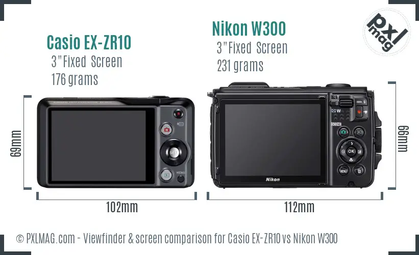 Casio EX-ZR10 vs Nikon W300 Screen and Viewfinder comparison