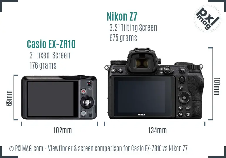 Casio EX-ZR10 vs Nikon Z7 Screen and Viewfinder comparison