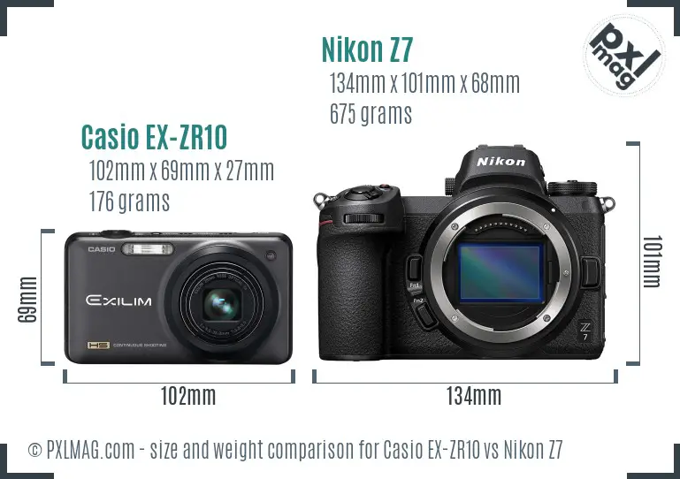 Casio EX-ZR10 vs Nikon Z7 size comparison