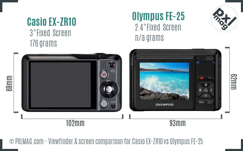 Casio EX-ZR10 vs Olympus FE-25 Screen and Viewfinder comparison