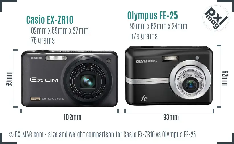 Casio EX-ZR10 vs Olympus FE-25 size comparison