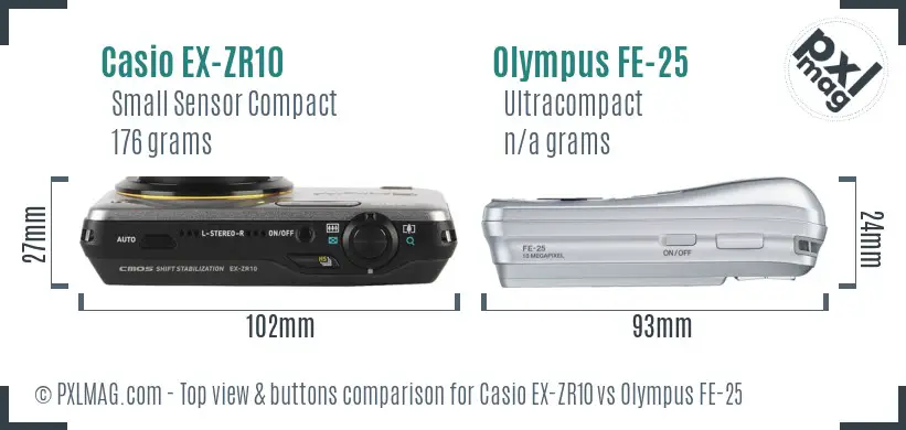 Casio EX-ZR10 vs Olympus FE-25 top view buttons comparison