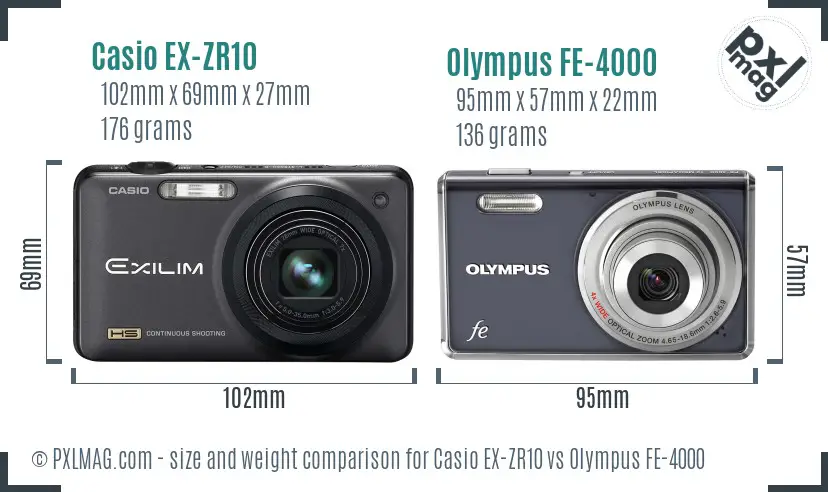 Casio EX-ZR10 vs Olympus FE-4000 size comparison Casio EX-ZR10 vs Olympus FE-4000 size comparison