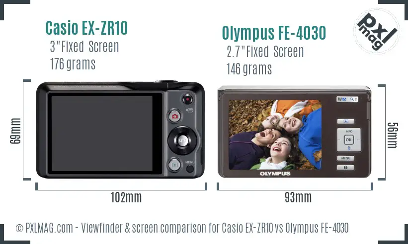 Casio EX-ZR10 vs Olympus FE-4030 Screen and Viewfinder comparison