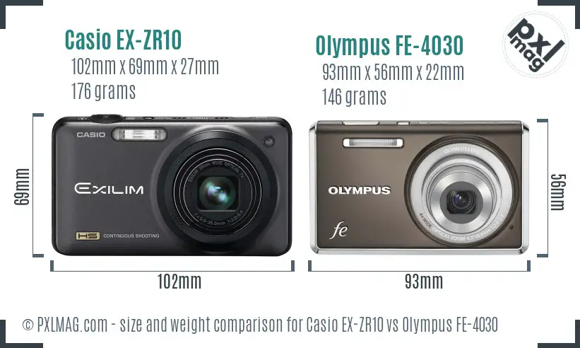 Casio EX-ZR10 vs Olympus FE-4030 size comparison