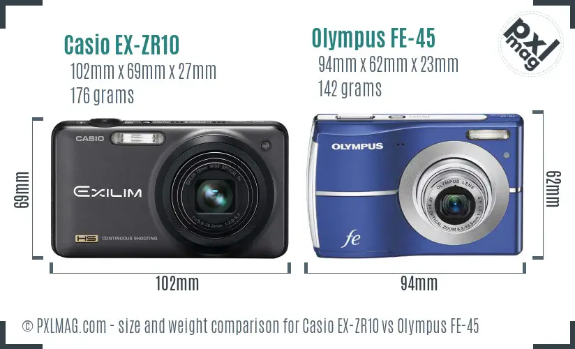 Casio EX-ZR10 vs Olympus FE-45 size comparison