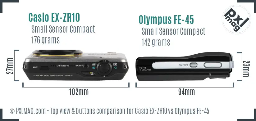 Casio EX-ZR10 vs Olympus FE-45 top view buttons comparison