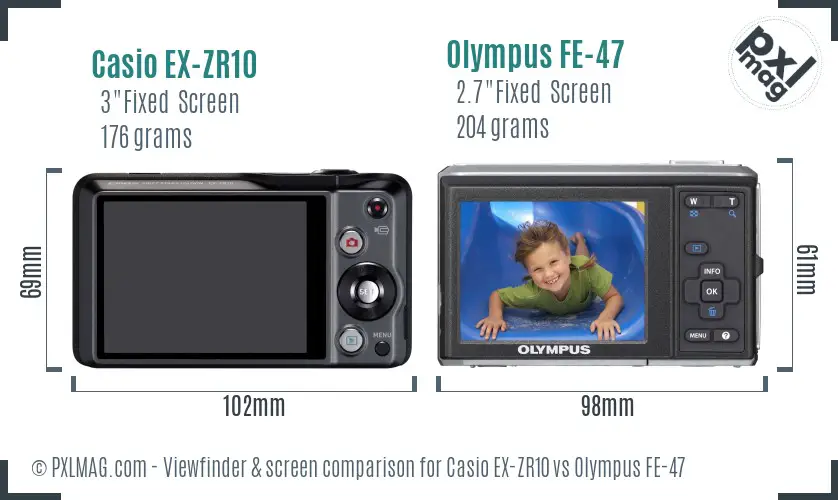 Casio EX-ZR10 vs Olympus FE-47 Screen and Viewfinder comparison