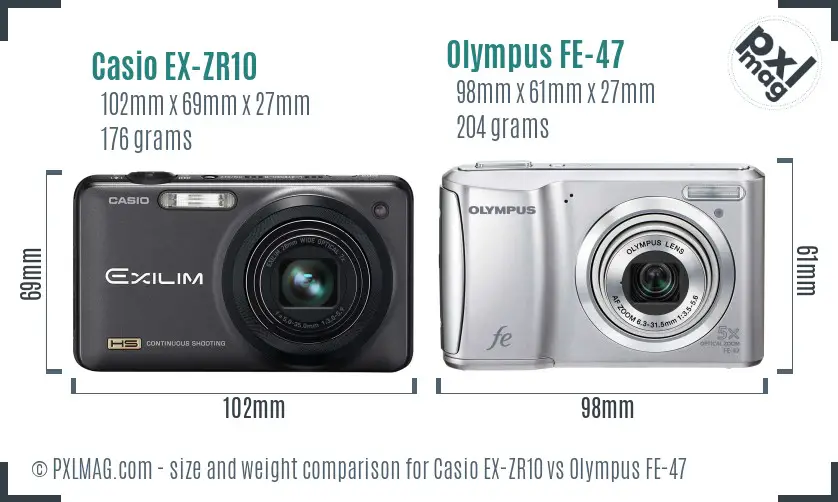 Casio EX-ZR10 vs Olympus FE-47 size comparison